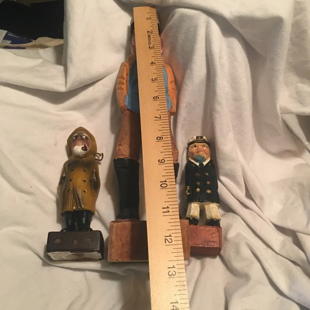 2 Hand Carved Painted Sailor Captains Vintage 1 Ceramic Sachet Holder(rare)